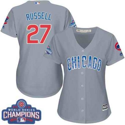 Cubs #27 Addison Russell Grey Road 2016 World Series Champions Women's Stitched MLB Jersey