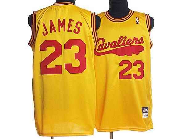 Mitchell and Ness Cavaliers #23 LeBron James Yellow Throwback Stitched NBA Jersey