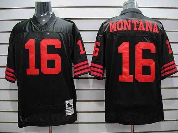 Mitchell and Ness 49ers Joe Montana #16 Stitched Black NFL Jersey