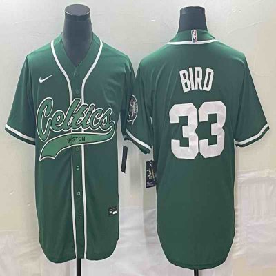 Men's Boston Celtics #33 Larry Bird Green Stitched Baseball Jersey