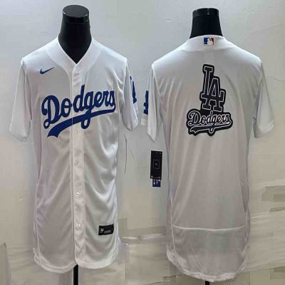 Men's Los Angeles Dodgers White Team Big Logo Flex Base Stitched Baseball Jersey