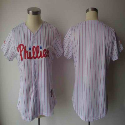 Phillies Blank White With Red Strip Women's Fashion Stitched MLB Jersey