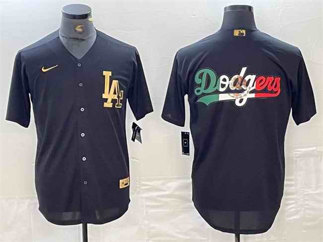 Men's Los Angeles Dodgers Team Big Logo Black Cool Base Stitched Baseball Jersey