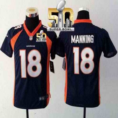 Nike Broncos #18 Peyton Manning Blue Alternate Super Bowl 50 Youth Stitched NFL Elite Jersey