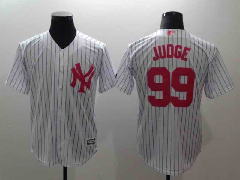 Men's New York Yankees #99 Aaron Judge White Pink Cool Base Stitched MLB Jersey