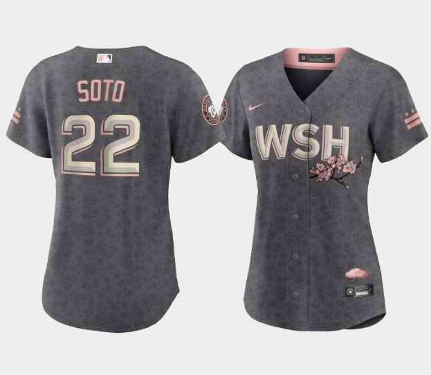 Women's Washington Nationals #22 Juan Soto 2022 Grey City Connect Cherry Blossom Stitched Jersey(Run Small)