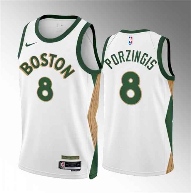 Men's Boston Celtics #8 Kristaps Porzingis White 2023/24 City Edition Stitched Basketball Jersey