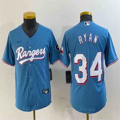 Women's Texas Rangers #34 Nolan Ryan Blue With Patch Stitched Baseball Jersey(Run Small)