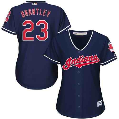 Indians #23 Michael Brantley Navy Blue Women's Alternate Stitched MLB Jersey