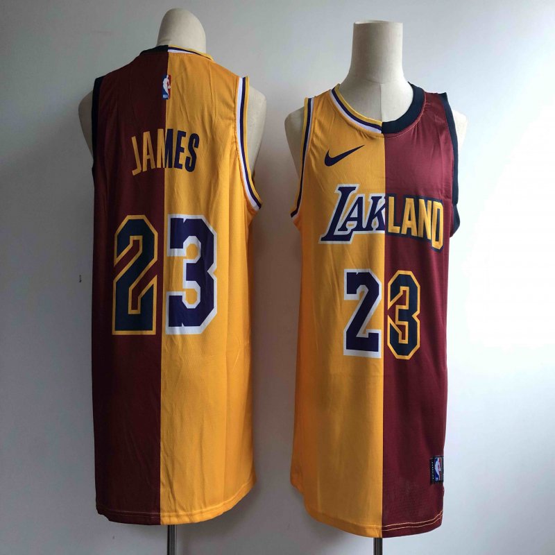 Men's Los Angeles Lakers #23 Lebron James Gold/Wine Fashion Swingman Stitched NBA Jersey