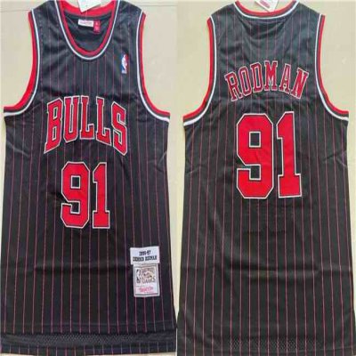 Men's Chicago Bulls #91 Dennis Rodman Black 1996-97 Throwback Stitched Jersey