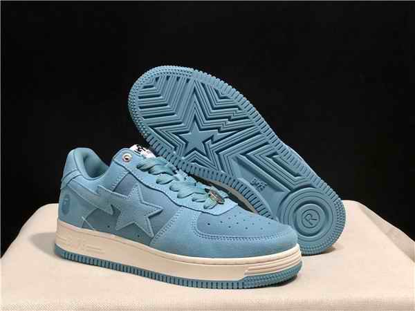 Men's Bape Sta Low Top Leather Blue Shoes 0018