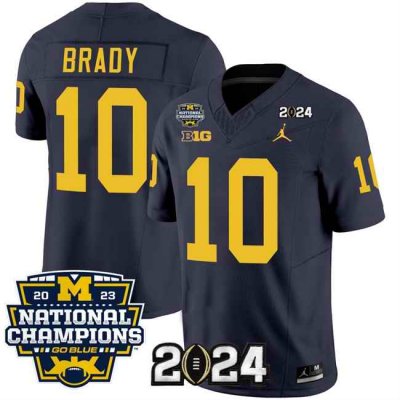 Men's Michigan Wolverines #10 Tom Brady Navy 2024 F.U.S.E. With 2023 National Champions Patch Stitched Jersey