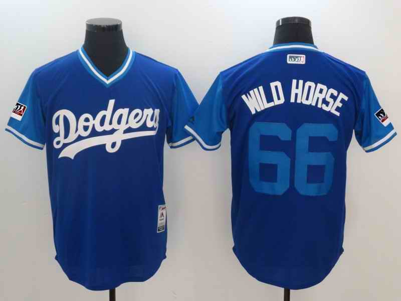 Men's Los Angeles Dodgers #66 Yasiel Puig Wild Horse Majestic Royal/Light Blue 2018 Players' Weekend Stitched MLB Jersey