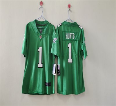 Women's Philadelphia Eagles #1 Jalen Hurts Kelly Green Vapor Stitched Football Jersey(Run Small)