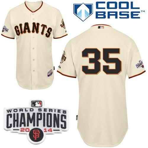 Giants #35 Brandon Crawford Cream Cool Base W/2014 World Series Champions Patch Stitched MLB Jersey