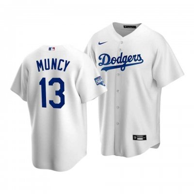 Men's Los Angeles Dodgers #13 Max Muncy White 2020 World Series Champions Home Patch Stitched Jersey