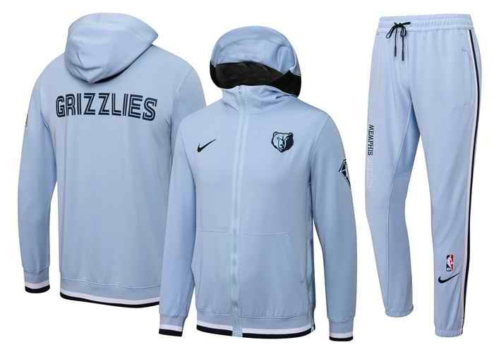 Men's Memphis Grizzlies 75th Anniversary Blue Performance Showtime Full-Zip Hoodie Jacket And Pants   Suit