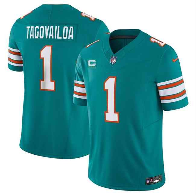 Men's Miami Dolphins #1 Tua Tagovailoa Aqua 2024 F.U.S.E Alternate With 3-Star C Patch Vapor Limited Stitched Football Jersey