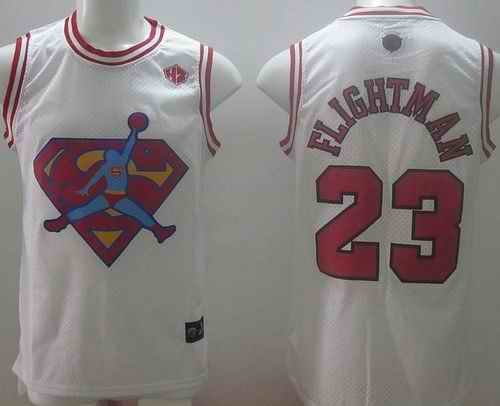 Bulls #23 Michael Jordan White Flightman Stitched NBA Jersey