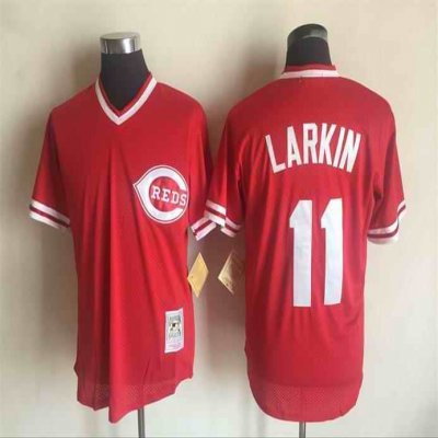 Men's Cincinnati Reds #11 Barry Larkin Mitchell And Ness Red Throwback Stitched MLB Jersey