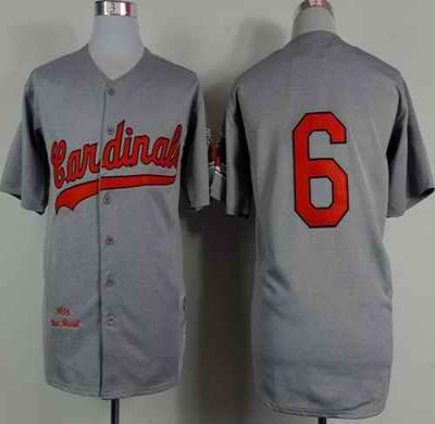 Mitchell And Ness 1956 Cardinals #6 Stan Musial Grey Stitched MLB Jersey