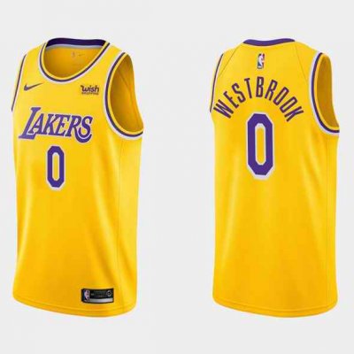 Men's Los Angeles Lakers #0 Russell Westbrook Yellow Stitched Basketball Jersey