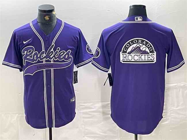 Men's Colorado Rockies Purple Team Big Logo Cool Base Stitched Baseball Jersey