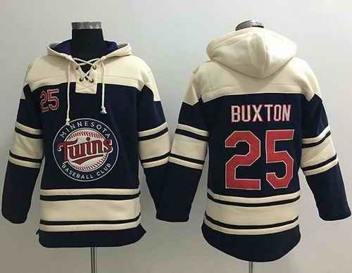 Twins #25 Byron Buxton Navy Blue Sawyer Hooded Sweatshirt MLB Hoodie