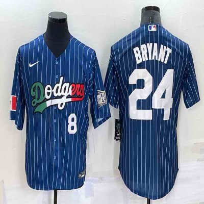 Men's Los Angeles Dodgers Front #8 Back #24 Kobe Bryant Navy Mexico World Series Cool Base Stitched Baseball Jersey