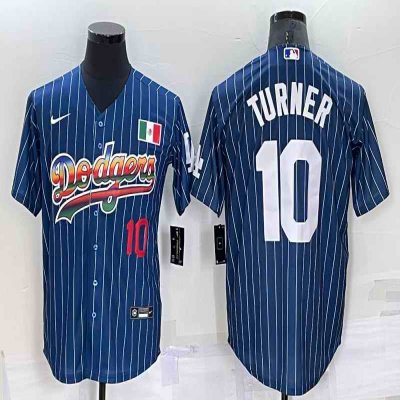 Men's Los Angeles Dodgers #10 Justin Turner Navy Mexico Rainbow Cool Base Stitched Baseball Jersey