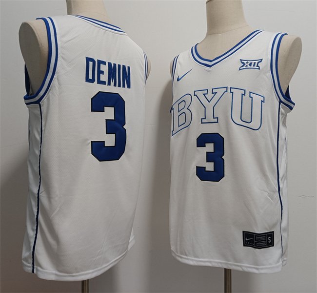 Men's BYU Cougars #3 Egor Demin White 2024 Stitched Jersey