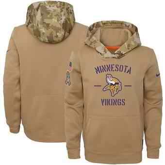 Youth Minnesota Vikings Khaki 2019 Salute to Service Therma Pullover Hoodie