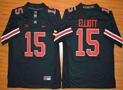 Buckeyes #15 Ezekiel Elliott Black(Red No.) Limited Stitched NCAA Jersey