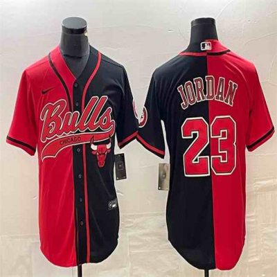 Men's Chicago Bulls #23 Michael Jordan Red/Black Split Cool Base Stitched Baseball Jersey