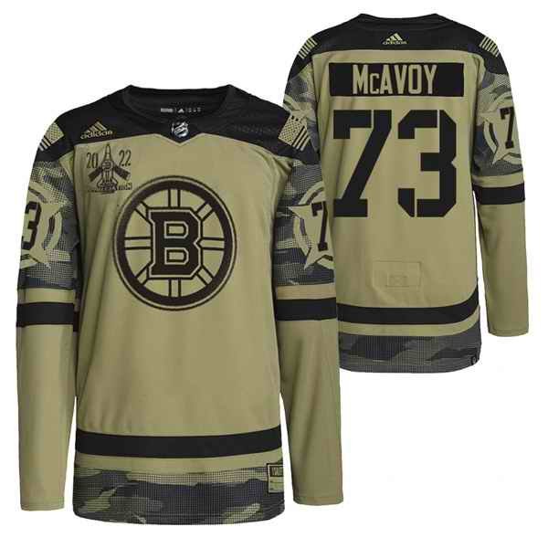 Men's Boston Bruins #73 Charlie McAvoy 2022 Camo Military Appreciation Night Stitched Jersey