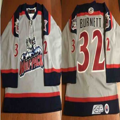 Men's Hartford Wolf Pack #32 Rob Burnett Gray Hockey Jersey