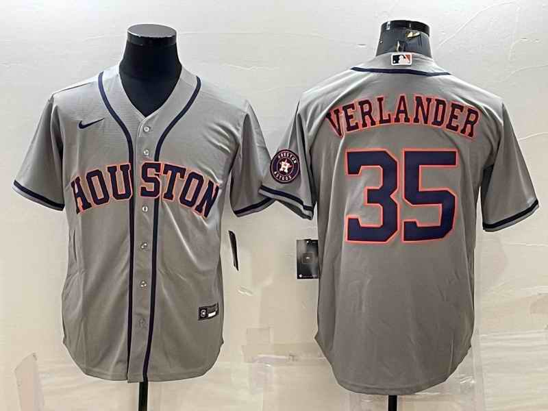 Men's Houston Astros #35 Justin Verlander Gray With Patch Cool Base Stitched Jersey