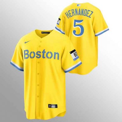 Men's Boston Red Sox #5 Enrique Hernandez Gold 2021 City Connect Stitched MLB Jersey