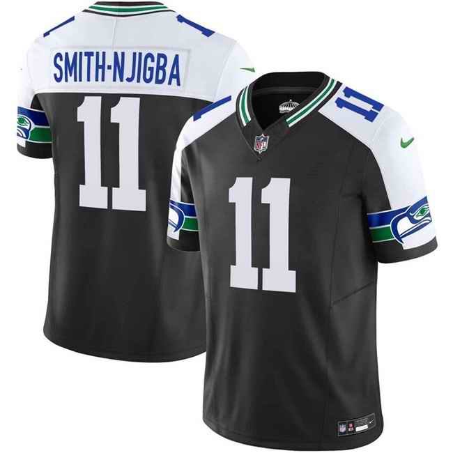 Men's Seattle Seahawks #11 Jaxon Smith-Njigba Black F.U.S.E. Vapor Throwback Limited Stitched Football Jersey