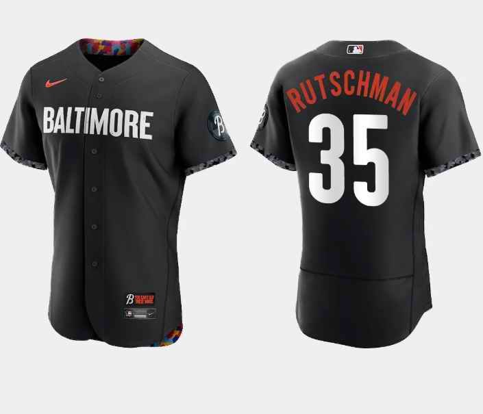 Men's Baltimore Orioles #35 Adley Rutschman Black 2023 City Connect Flex Base Stitched Baseball Jersey