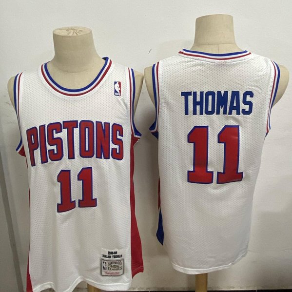 Men's Detroit Pistons #11 Isiah Thomas White 1988-89 Stitched Jersey