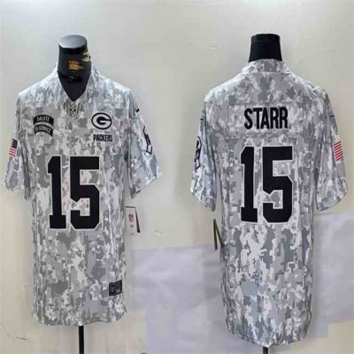 Men's Green Bay Packers #15 Bart Starr 2024 F.U.S.E Arctic Camo Salute to Service Limited Stitched Football Jersey