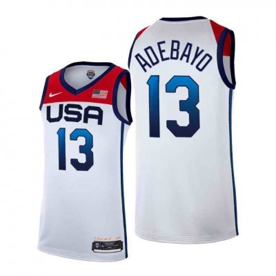 Men's USA Basketball #13 Bam Adebayo 2021 White Tokyo Olympics Stitched Home Jersey