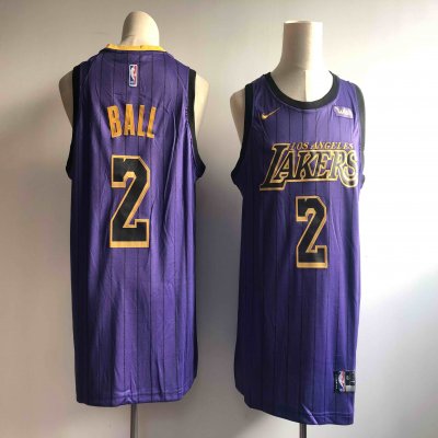 Men's Los Angeles Lakers #2 Lonzo Ball Purple 2018/19 City Edition Swingman Stitched NBA Jersey