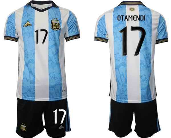 Men's Argentina #17 Otamendi White/Blue Home Soccer Jersey Suit