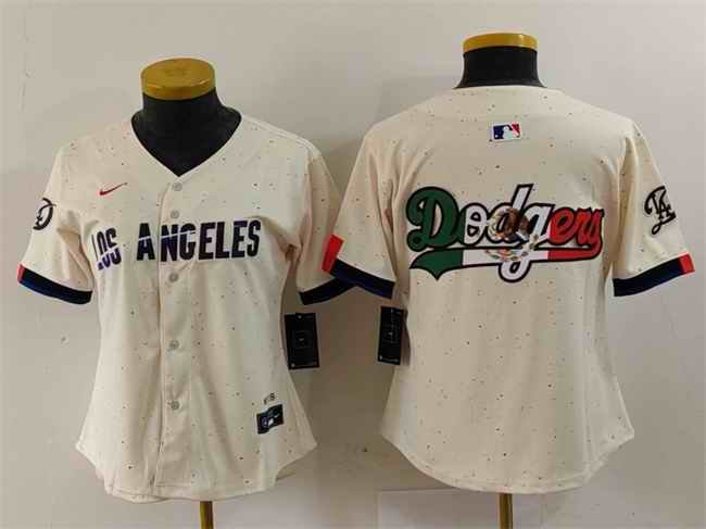 Women's Los Angeles Dodgers Team Big Logo Cream 2024 City Connect Limited Stitched Jersey(Run Small)