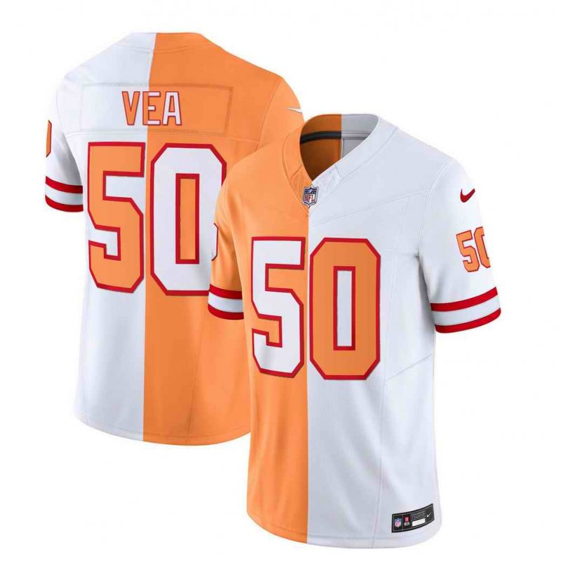 Men's Tampa Bay Buccaneers #50 Vita Vea 2023 F.U.S.E. White/Gold Split Throwback Limited Stitched Jersey