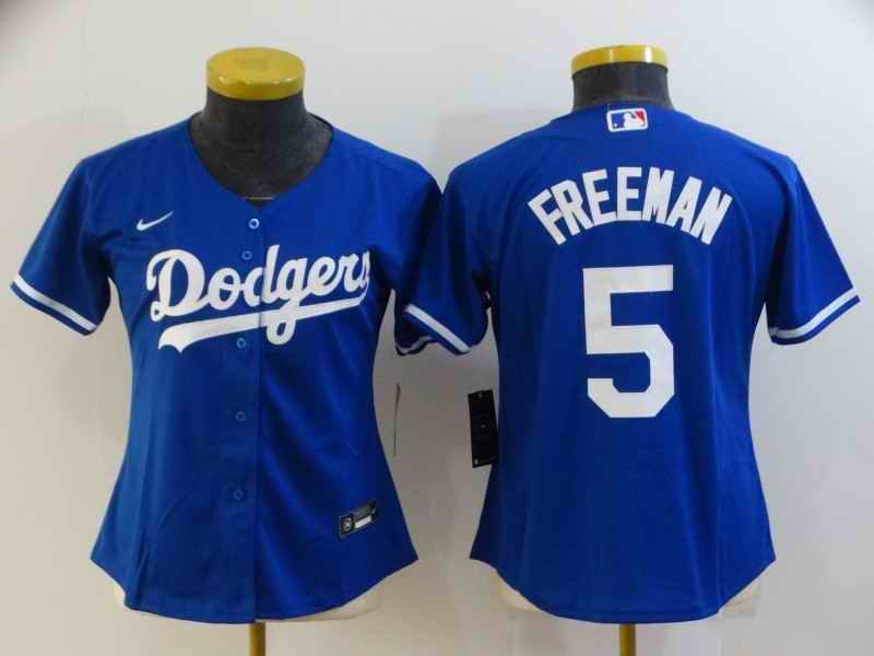 Women's Los Angeles Dodgers #5 Freddie Freeman Royal Cool Base Stitched Baseball Jersey(Run Small)