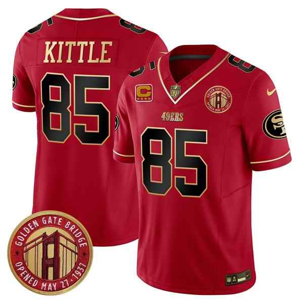 Men's San Francisco 49ers #85 George Kittle Red F.U.S.E. Golden Gate Bridge With 4-Star C Patch Scarlet Vapor Limited Stitched Football Jersey